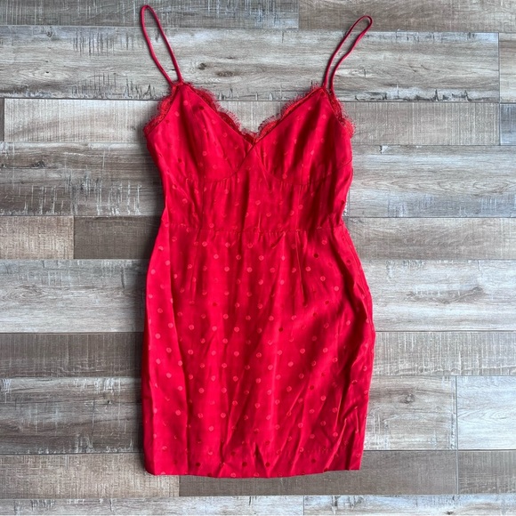 Line and dot red satin mini dress - Picture 1 of 3